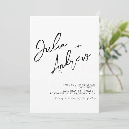 Minimale zwart-wit QR Code Foto Bruiloft Kaart (Staand voorkant)