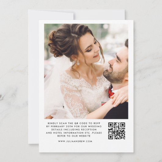 Minimale zwart-wit QR Code Foto Bruiloft Kaart (Achterkant)