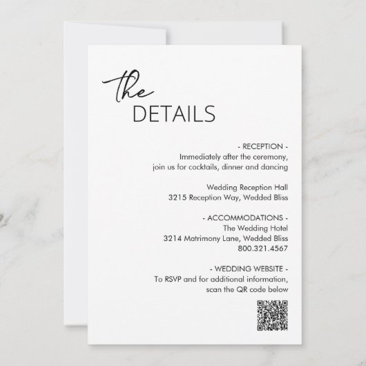 Minimale zwart-wit QR-code Moderne bruiloft Kaart (Achterkant)