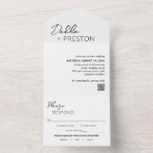 Minimale Zwart-wit QR-code Moderne Trouwdag All In One Uitnodiging (Binnen)