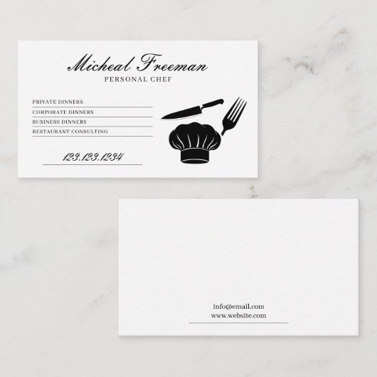 Minimale zwart-wit recept persoonlijke chef-kok visitekaartje (Voorkant / Achterkant)
