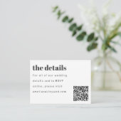 Minimale Zwart Wit Retro Aangepaste Bruiloft QR Co Informatiekaartje (Staand voorkant)