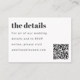 Minimale Zwart Wit Retro Aangepaste Bruiloft QR Co Informatiekaartje