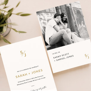 Minimale zwart-wit romantische foto bruiloft kaart