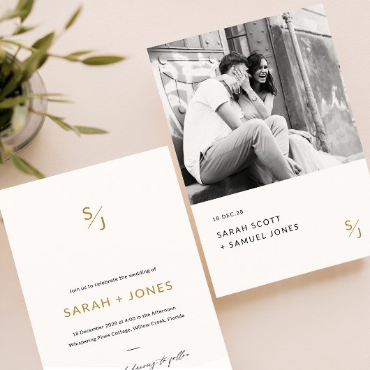 Minimale zwart-wit romantische foto bruiloft kaart