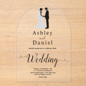 Minimale zwart-wit romantische moderne bruiloft acryl uitnodigingen (Voorkant)