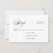 Minimale zwart-wit romantische script bruiloft RSVP kaartje (Voorkant)