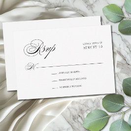 Minimale zwart-wit romantische script bruiloft RSVP kaartje