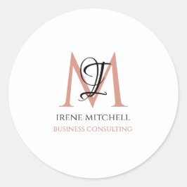 Minimale Zwart Wit Roos Gouden Monogram Naam Ronde Sticker