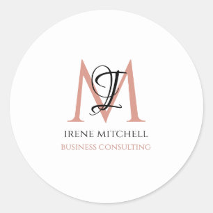 Minimale Zwart Wit Roos Gouden Monogram Naam Ronde Sticker