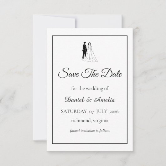 Minimale Zwart-Wit Save The Date Kaart (Voorkant)