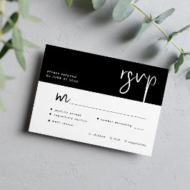 Minimale zwart-wit script maaltijdkeuze bruiloft RSVP kaartje