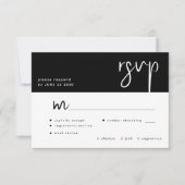 Minimale zwart-wit script maaltijdkeuze bruiloft RSVP kaartje (Voorkant)