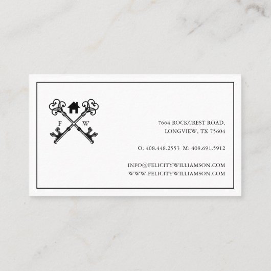 Minimale zwart-wit  sleutel onroerend goed visitekaartje (Achterkant)