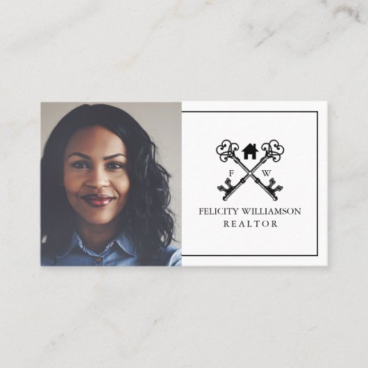 Minimale zwart-wit sleutel onroerend goed visitekaartje (Voorkant)