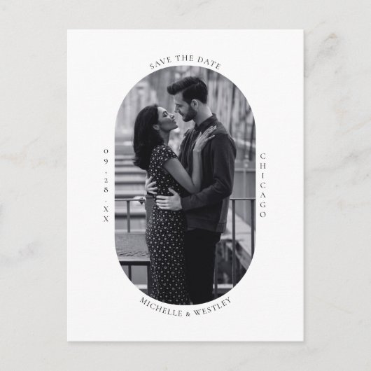 Minimale zwart-wit trouwfoto Opslaan van de datum Briefkaart (Voorkant)