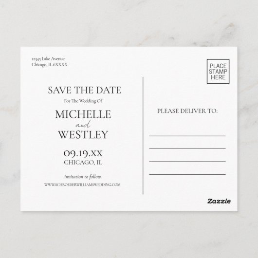 Minimale zwart-wit trouwfoto Opslaan van de datum Briefkaart (Achterkant)