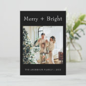 Minimale zwart-wit typemachine kerstfoto feestdagenkaart (Staand voorkant)