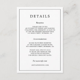 Minimale zwart-wit typografie bruiloft details informatiekaartje