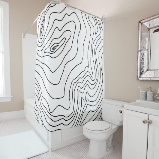 Minimale zwart-witlijnkunst Modern design Douchegordijn (In situ)