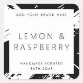 Minimale zwart-witte bushstrokes productlabel vierkante sticker (Voorkant)