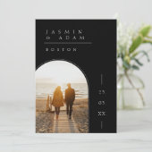 Minimale Zwart Witte Foto Bruiloft Save The Date (Staand voorkant)