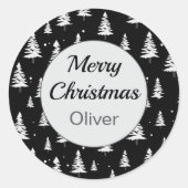 Minimale zwart-witte kerstboom ronde sticker (Voorkant)