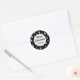 Minimale zwart-witte kerstboom ronde sticker