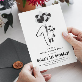 Minimale Zwart & Witte Panda 1e Verjaardagsfeestje Kaart