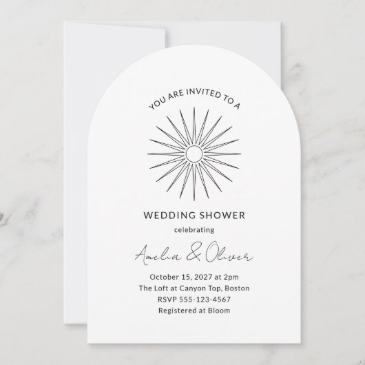 Minimale zwart witte Sunburst Lines Trouwdouche Kaart (Voorkant)