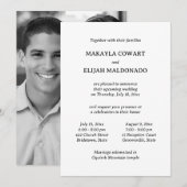 Minimale zwart/witte tempel bruiloft twee receptie kaart (Voorkant / Achterkant)