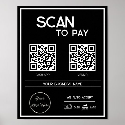 Minimale zwarte 2 QR-codes zakelijke scan om te be Poster (Voorkant)