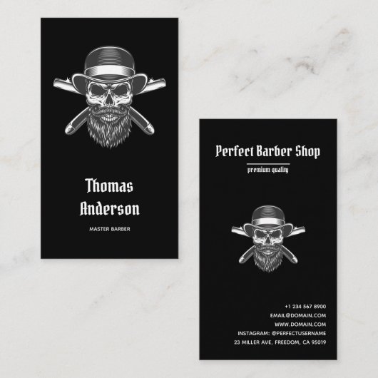 Minimale zwarte-baardscheermessen Logo Trendy Barb Visitekaartje (Voorkant / Achterkant)