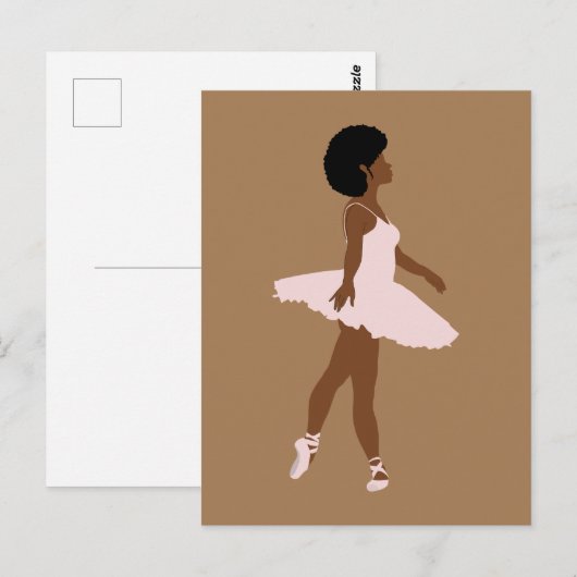Minimale zwarte ballerina afro-haarillustratie briefkaart (Voorkant / Achterkant)