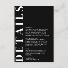 Minimale zwarte bijkaart voor huwelijksdetails informatiekaartje