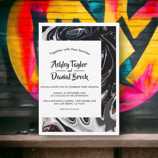 Minimale zwarte blauwe vlammen Abstracte bruiloft Kaart