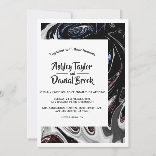 Minimale zwarte blauwe vlammen Abstracte bruiloft Kaart (Voorkant)