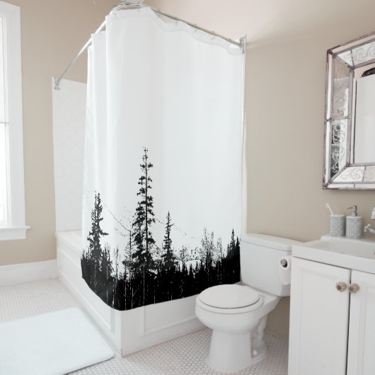 Minimale zwarte bosbomen douchegordijn (In situ)