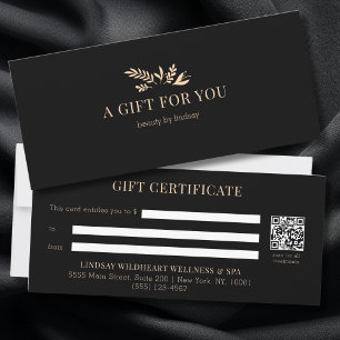 Minimale zwarte botanische QR-code cadeaubonnen