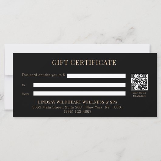 Minimale zwarte botanische QR-code cadeaubonnen (Achterkant)