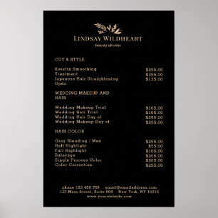 Minimale Zwarte Botanische Salon Prijslijst Poster
