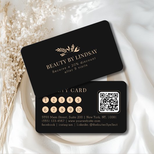 Minimale Zwarte Botanische Salon QR-Code Loyalty Visitekaartje