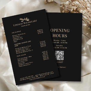 Minimale Zwarte Botanische Salon QR-code Prijslijs Flyer