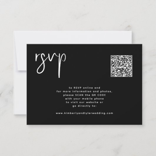 Minimale zwarte bruiloft QR Code eenvoudig RSVP Kaartje (Voorkant)