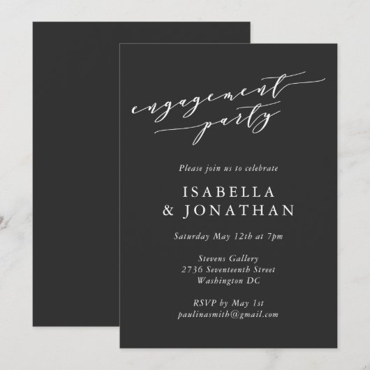 Minimale zwarte classic Engagement Party Kaart (Voorkant / Achterkant)