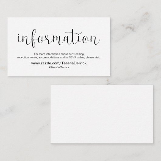 Minimale, zwarte doopvont, de Informatie van de We Informatiekaartje (Voorkant / Achterkant)