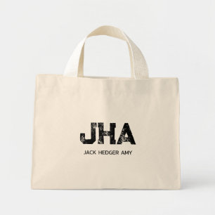 MINIMALE ZWARTE DRIELITTERIGE MONOGRAM NAAM NATUUR MINI TOTE BAG