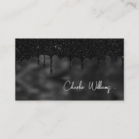 Minimale zwarte druppelaar Glitter QR-code Eenvoud Visitekaartje (Voorkant)