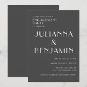 Minimale zwarte Elegant White Engagement Party Kaart (Voorkant / Achterkant)