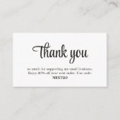 Minimale zwarte Elegant witte winkelcoupon - Dank Advieskaart (Voorkant)